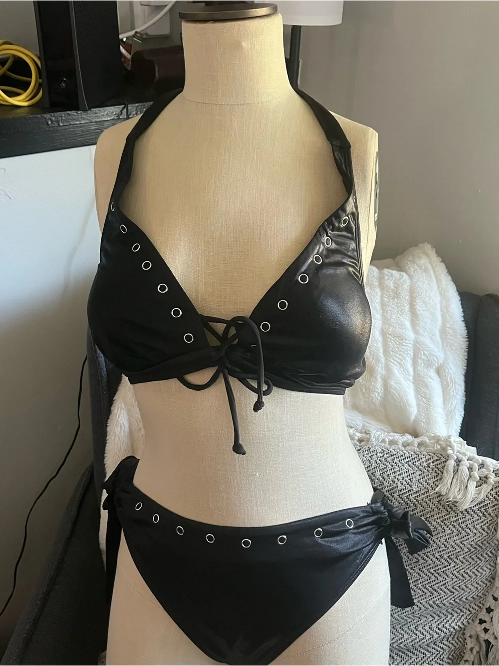 3 sets .Floral Halter Bikini Set in Black and Pink
